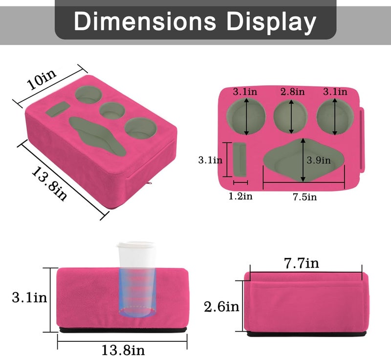 NISDOING Couch Bed Cup Holder Pillow, 5 Hole Couch Drink Holder! Keep Drinks Hand Side and KeepTemp, Prevent Spills and Use Anywhere. Cup Holder for Couch, Bed,Camping,RV,Car,Beach.Pink - Image 2